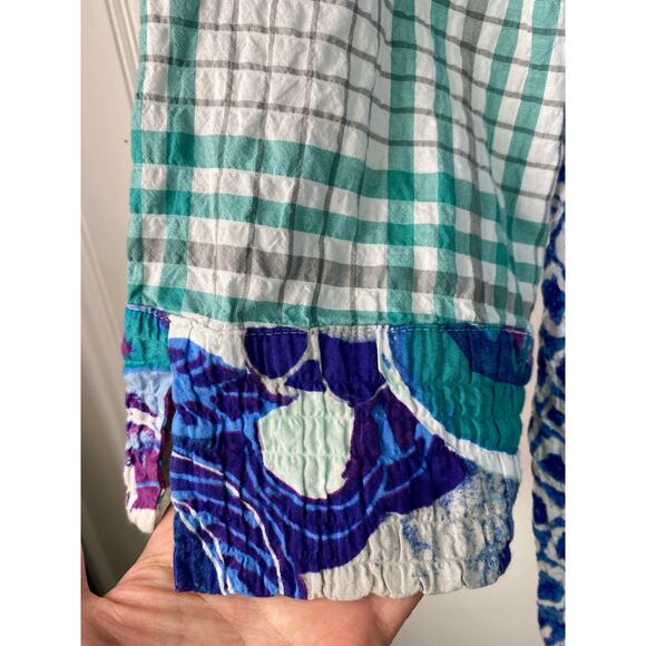 Habitat Women's M White Blue Gauzy Cotton Boho Button Up Shirt - Picture 2 of 7